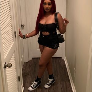 Black short with belt buckle